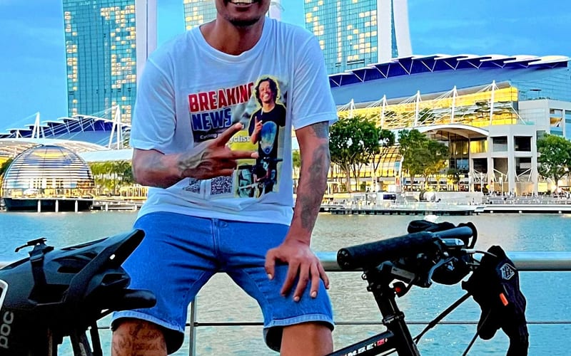 Man with bike at Marina Bay Sands Singapore